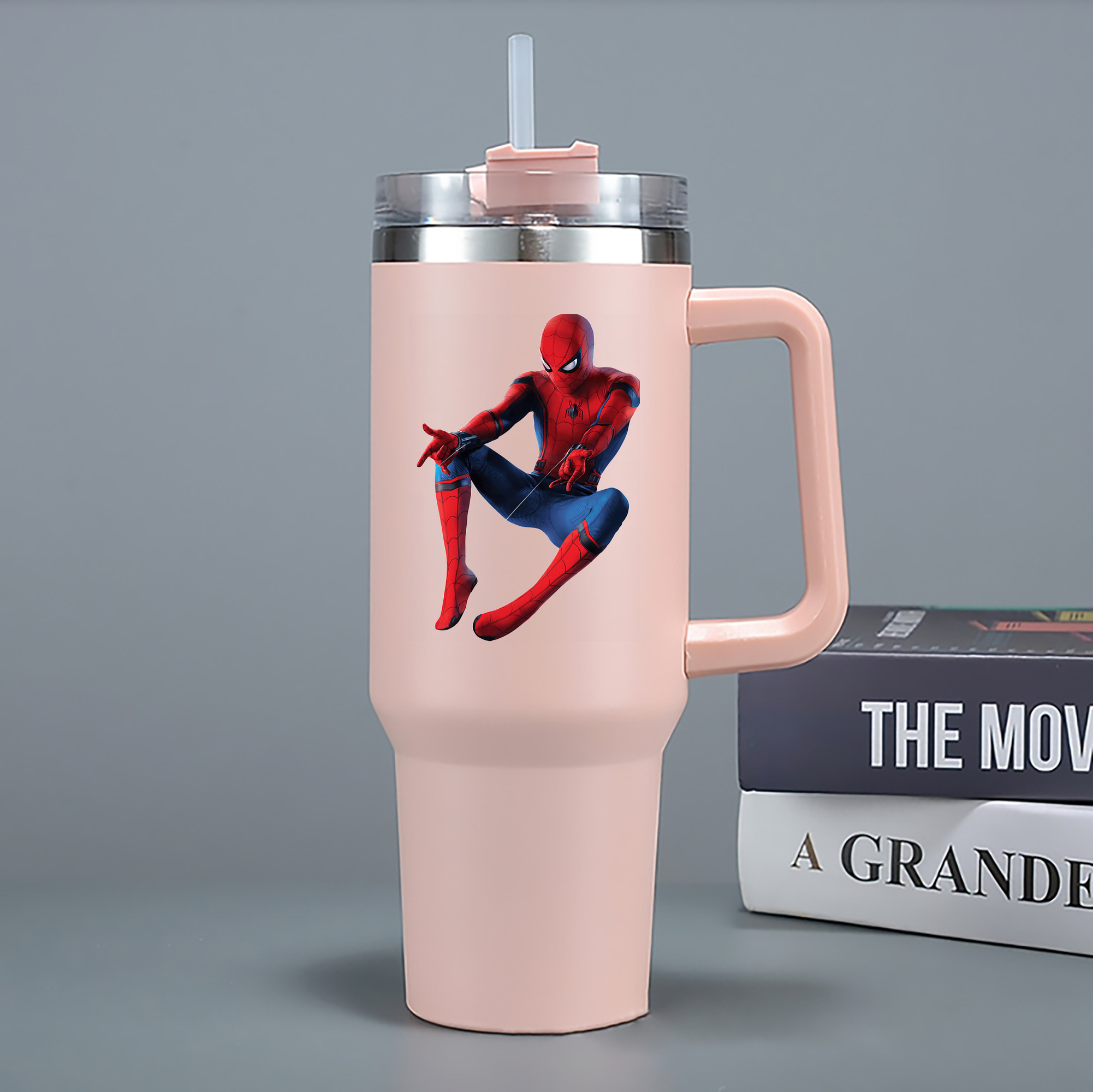 （画像用） Spider Man スパイダーマン 1200mL車用タンブラー - クリスタルステッカー（プラスチックストロー付き）